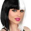 Allaura Wigs and Hair Black And White Bob Wig> Halloween Accessories