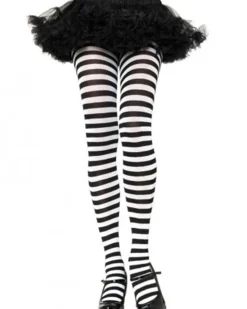 Leg Avenue Black And White Striped Nylon Plus Size Tights> Halloween Accessories