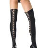 Leg Avenue Black Lace Up Back Thigh High Stay Ups> Halloween Hosiery