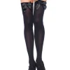 Leg Avenue Black Opaque Thigh High Stay Ups With Satin Bow Plus Size> Saints &Amp; Sinners