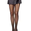 Leg Avenue Black Sheer Stockings With Opaque Vertical Stripes> Halloween Hosiery