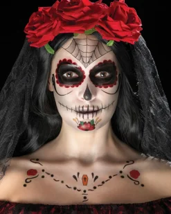 Smiffys Day Of The Dead Face Tattoo Transfers Kit Black And Red><noscript><img width=