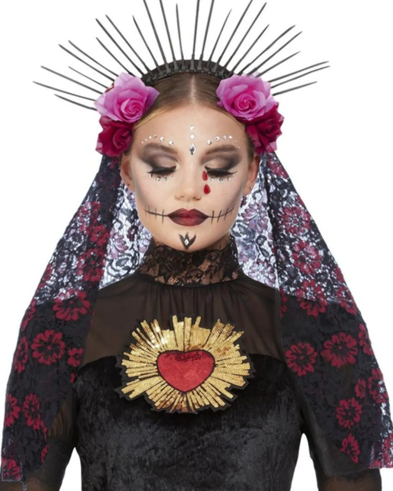 Smiffys Deluxe Sunburst Day Of The Dead Headband With Veil> Halloween Accessories