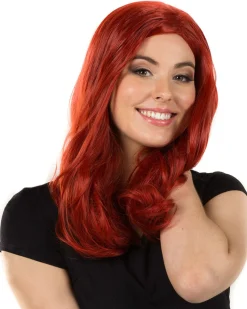 * Glamour Deluxe Deep Red Long Wavy Wig></noscript> Halloween Accessories
