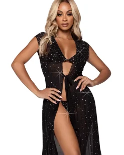Leg Avenue Iridescent Black Rhinestone Sheer Robe><noscript><img width=