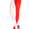 Music Legs Red And White Opaque Jester Tights> Halloween Hosiery