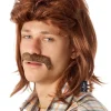 Allaura Wigs and Hair 80S Classic Mullet Brown Wig And Mo Set> Halloween Wigs