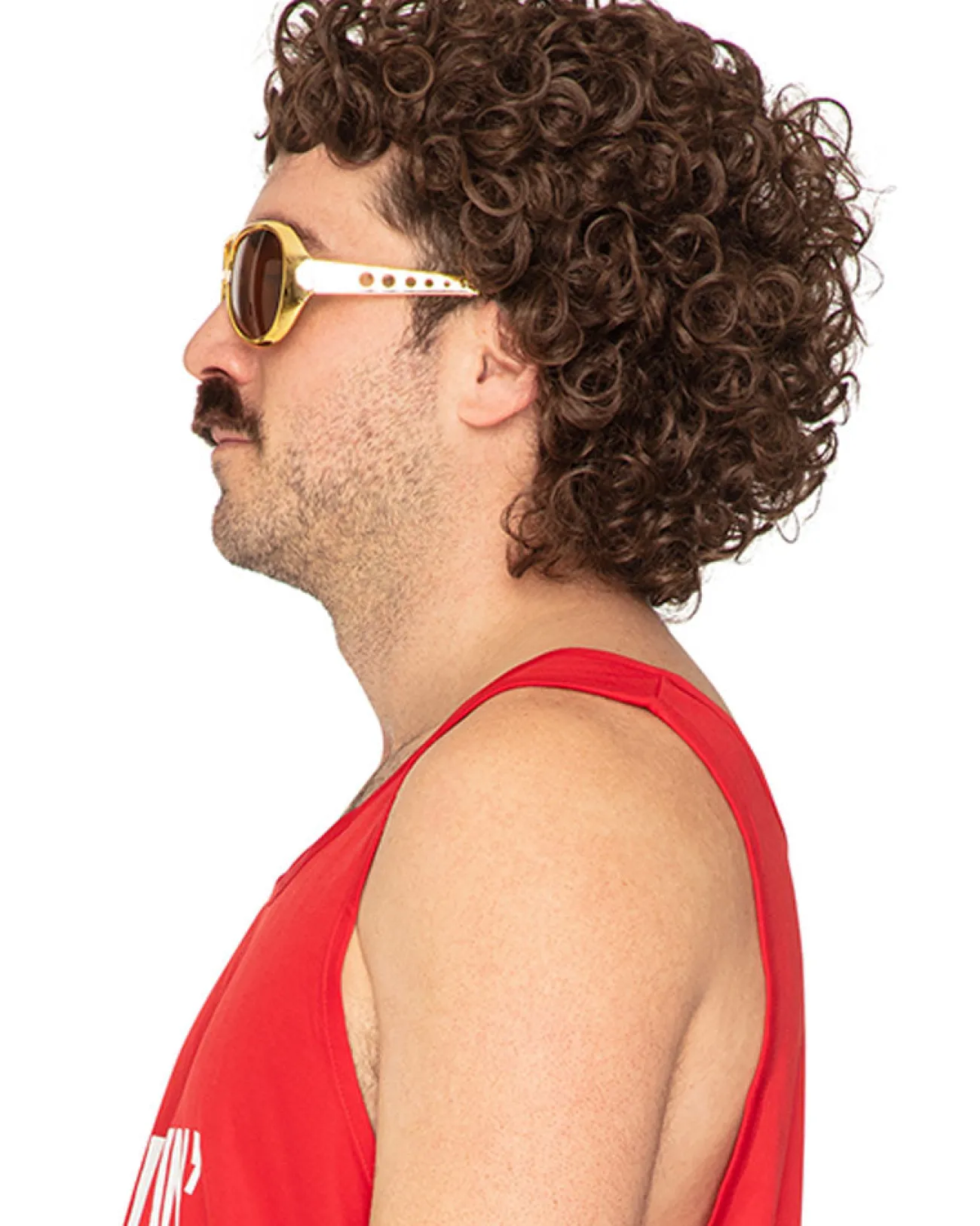* 70S Stud Deluxe Perm Wig And Moustache> Halloween Wigs