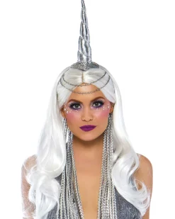 Leg Avenue Silver Celestial Unicorn Headband With Chain And Braided Mane> Halloween Hats