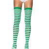 Leg Avenue White And Green Striped Thigh High Stockings> Halloween Hosiery