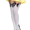 Leg Avenue White Opaque Thigh High Stockings With Black Satin Bows> Broken Dolls