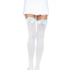 Leg Avenue White Opaque Thigh High Stockings With Baby Blue Bow> Halloween Hosiery